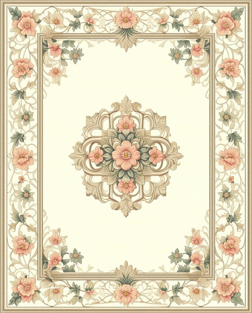 Ornate Floral Medallion Border Rug