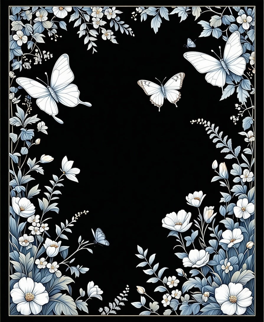 Elegant White Butterfly Floral Pattern Rug