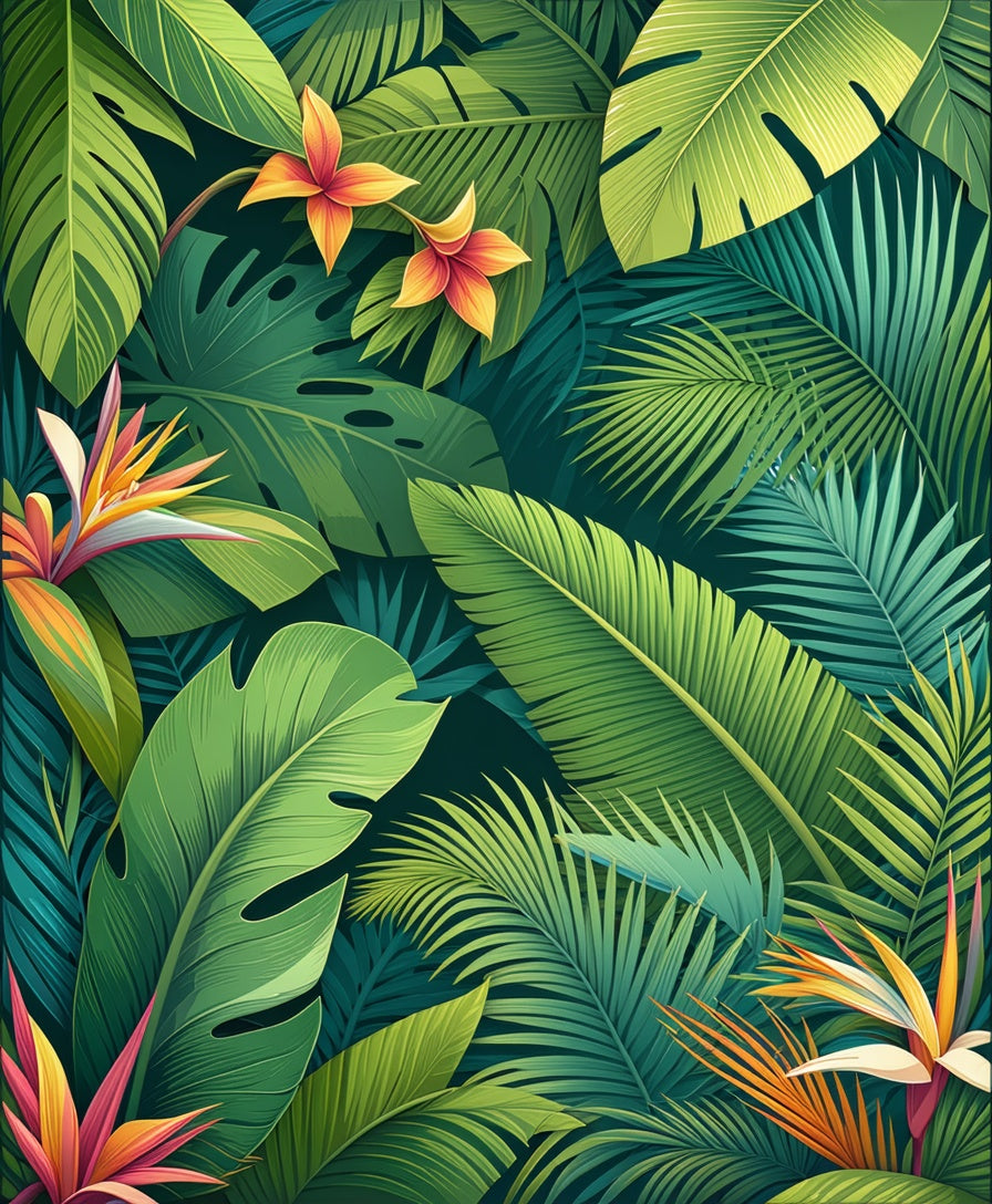 Lush Tropical Rainforest Floral Pattern Rug