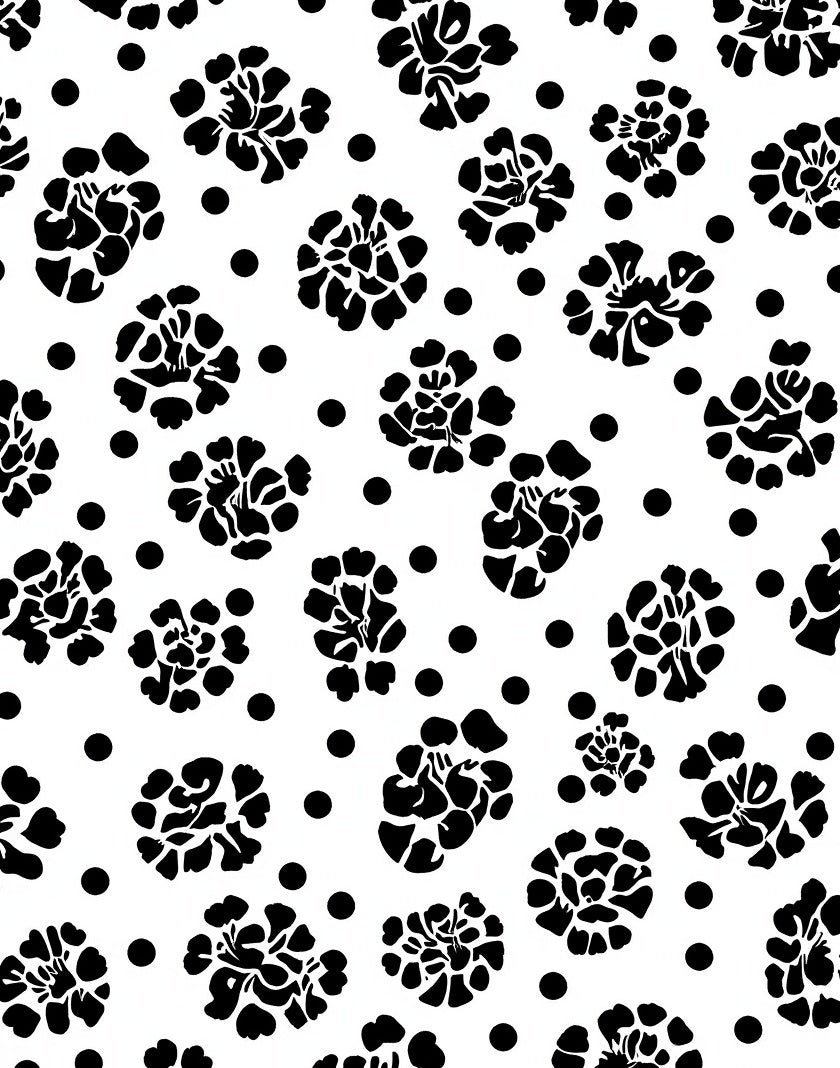 Striking Black White Floral Polka Dot Rug