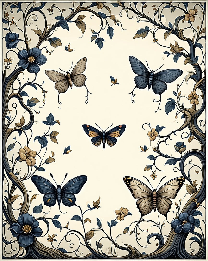 Floral Butterfly Vine Pattern Design Rug