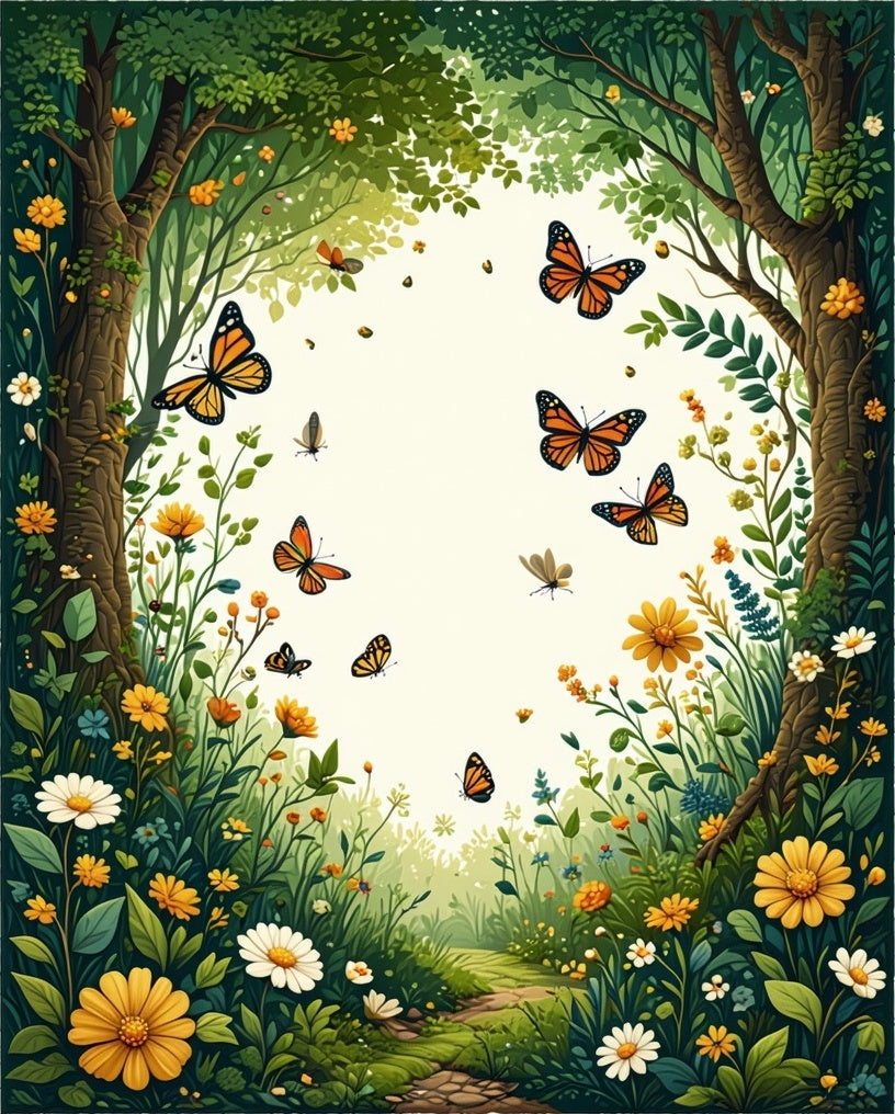 Whimsical Butterfly Garden Scenic Print Rug