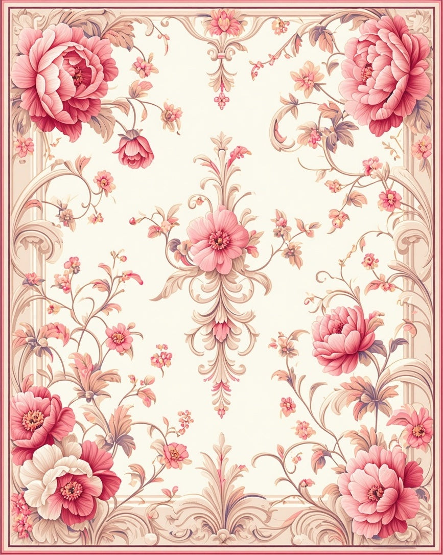 Floral Vines Patterned Cream Rug