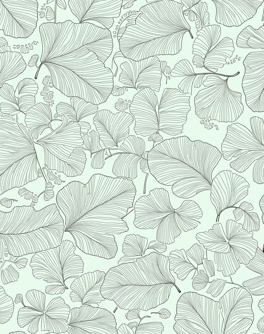 Line Art Ginkgo Leaf Pattern Rug