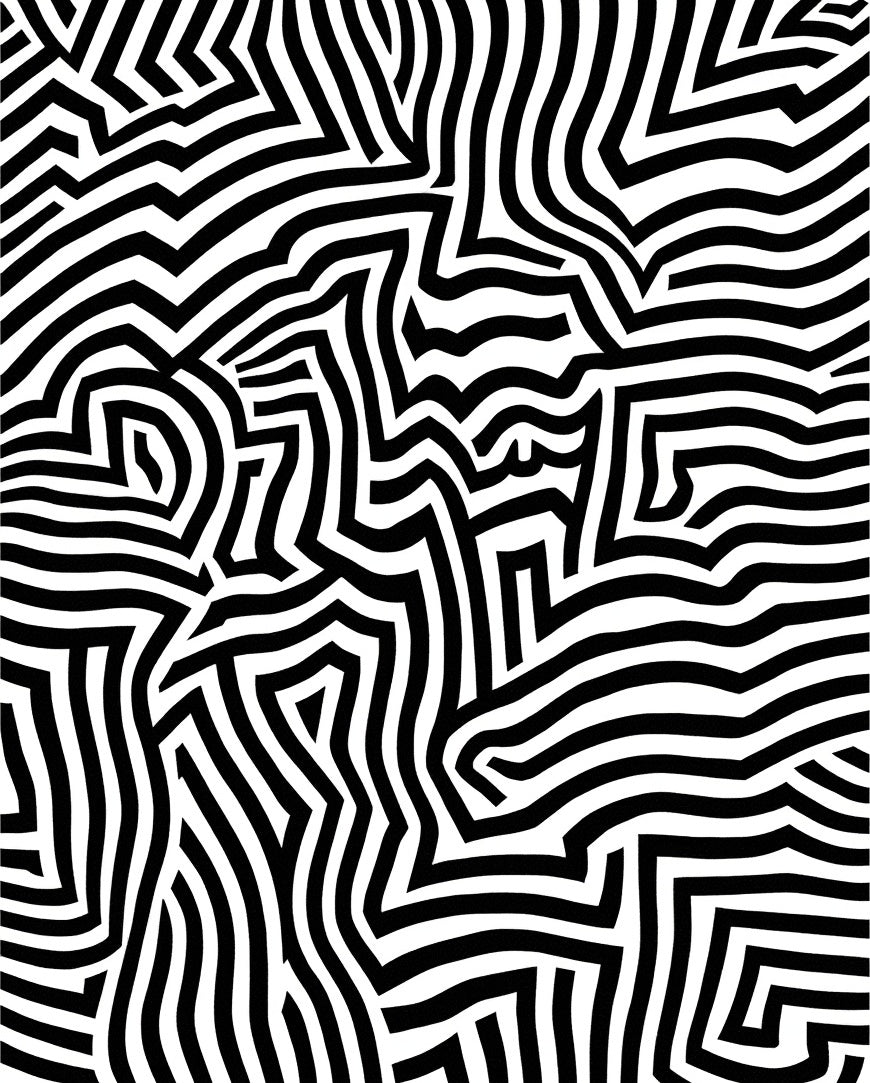 Abstract Black White Maze Pattern Rug