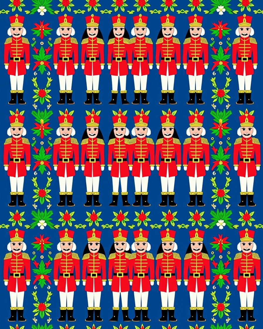 Red Nutcracker Soldier Floral Border Rug
