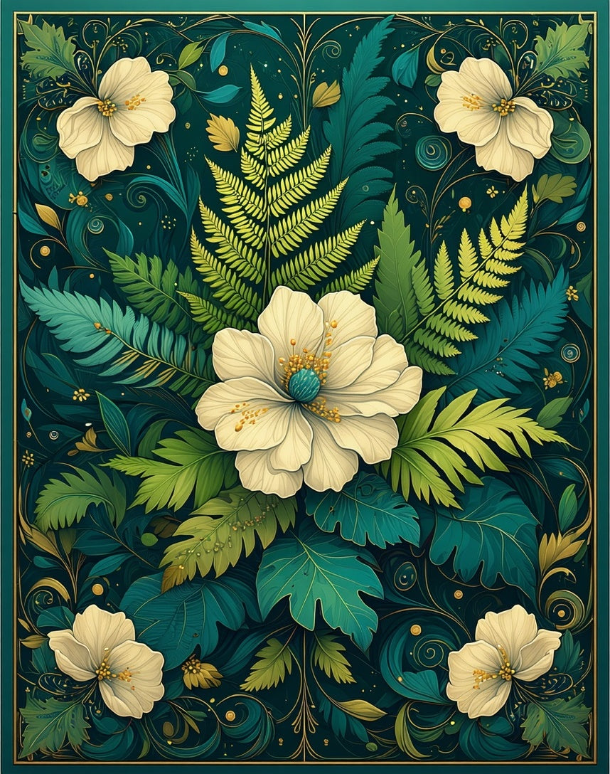 Emerald Jungle Floral Fern Design Rug