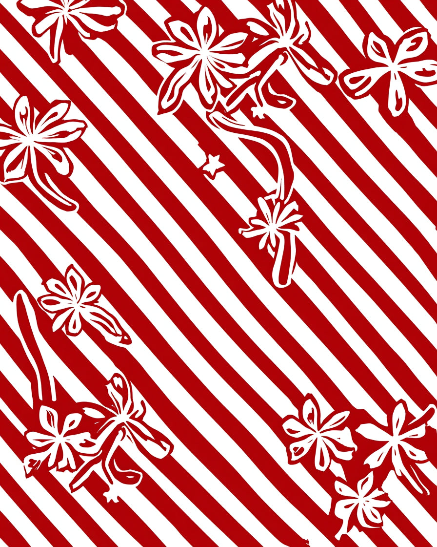 Red White Floral Striped Whimsical Design Rug