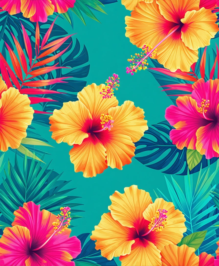Vibrant Hibiscus Tropical Leaf Design Rug