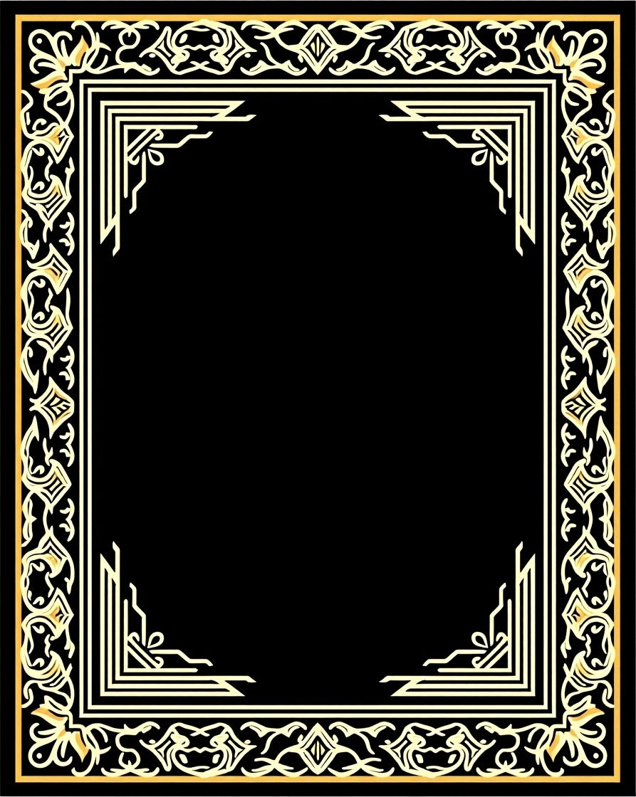 Ornate Black Gold Border Design Rug