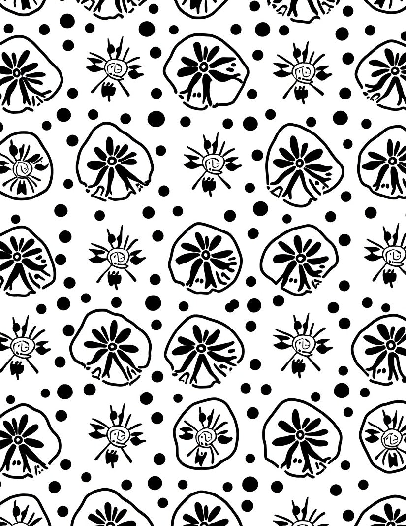 Hand-drawn Floral Dots Pattern Rug