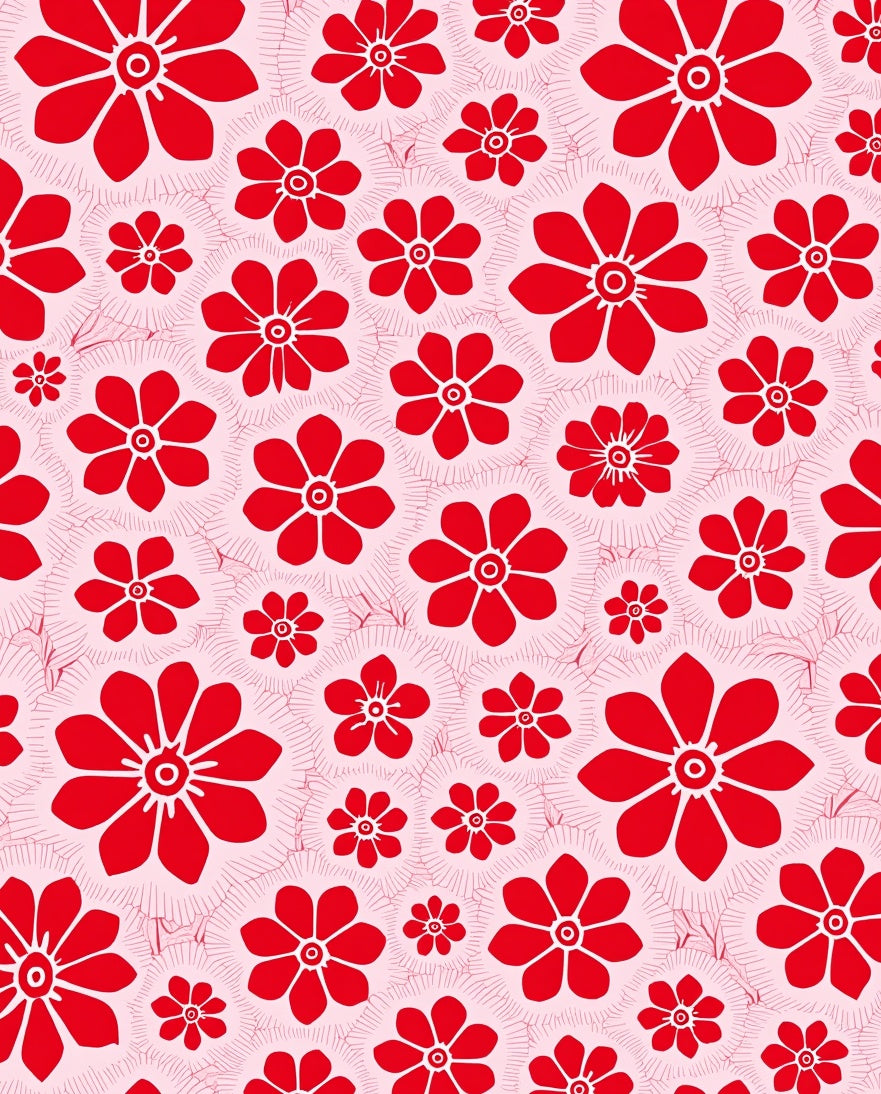 Bold Red Floral Pattern Design Rug