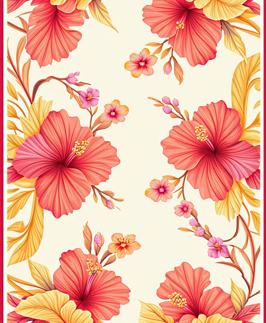 Vibrant Coral Hibiscus Floral Design Rug