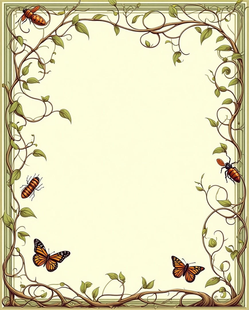 Whimsical Vine Insect Pattern Rug