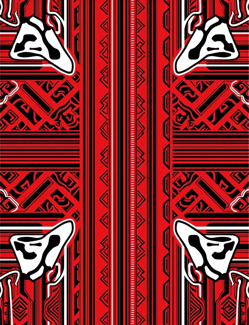 Bold Red Tribal Geometric Design Rug