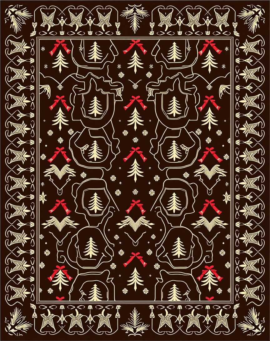 Brown Red Deer Christmas Tree Border Rug