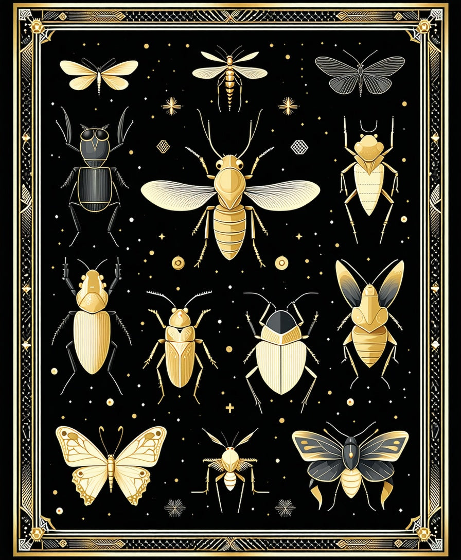 Gold Insect And Butterfly Pattern Design Rug