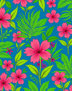 Vibrant Pink Floral Leaf Pattern Rug
