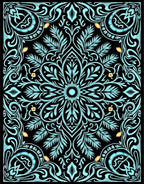 Aqua Floral Medallion Black Border Rug