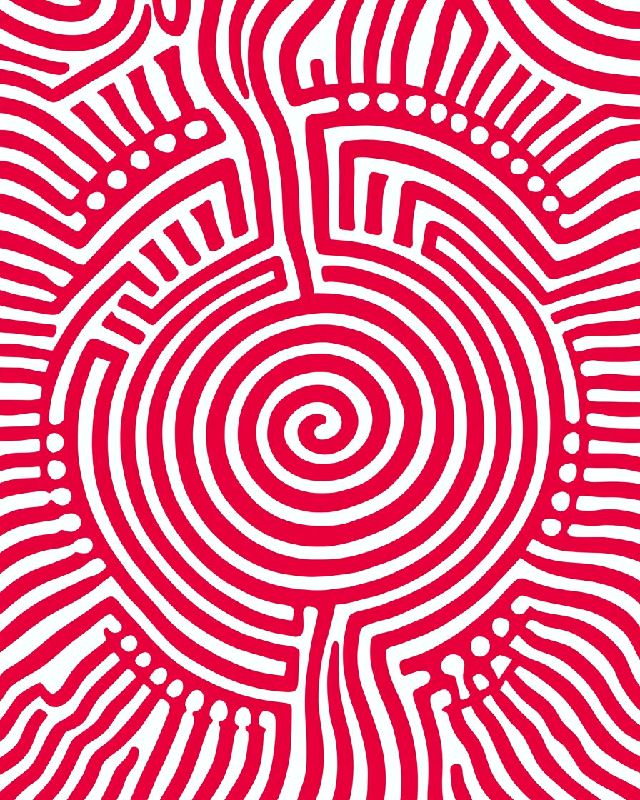 Bold Red Abstract Maze Rug