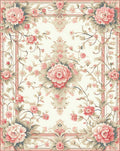 Elegant Coral Pink Floral Scroll Border Rug