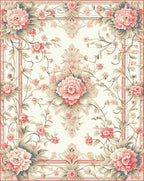 Elegant Coral Pink Floral Scroll Border Rug