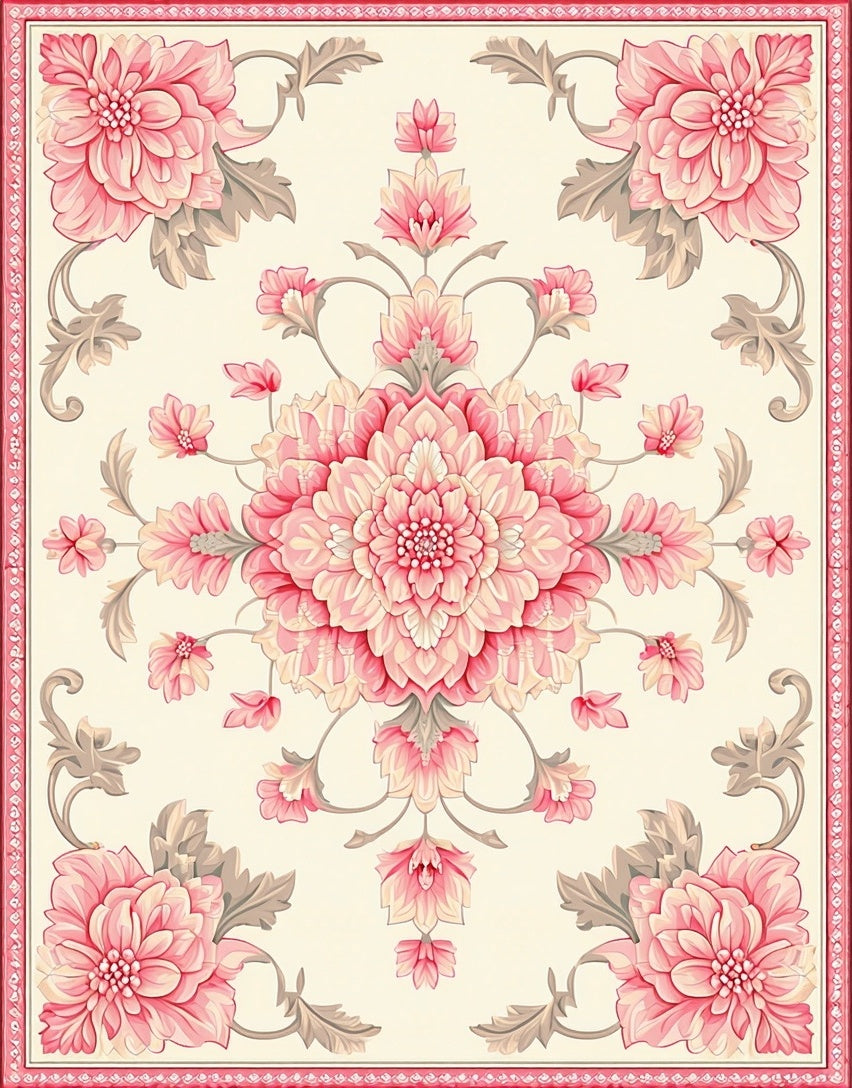 Floral Medallion With Pink Blossoms Rug