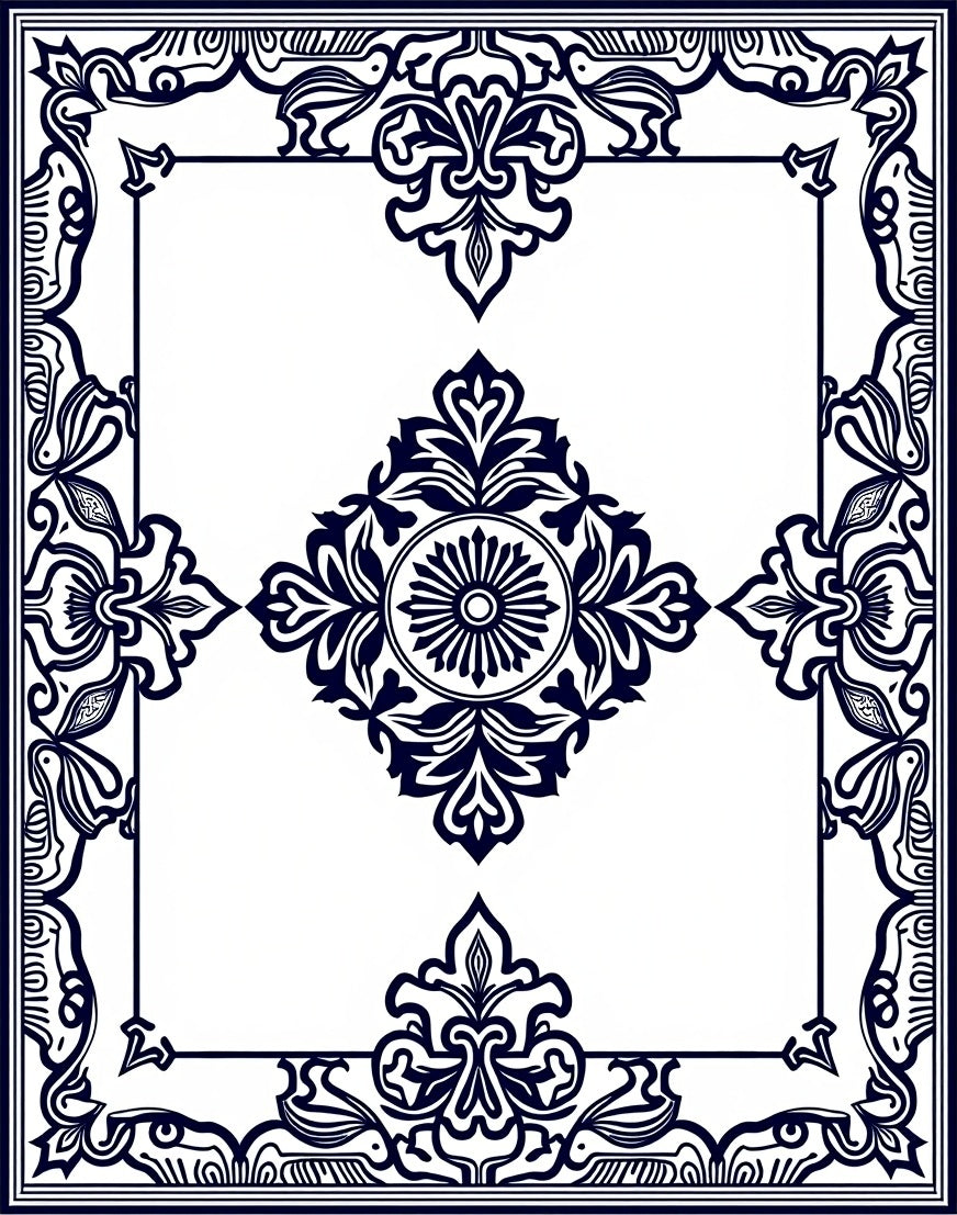 Classic Floral Medallion Border Design Rug