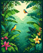 Tropical Birds Lush Jungle Flowers Rug
