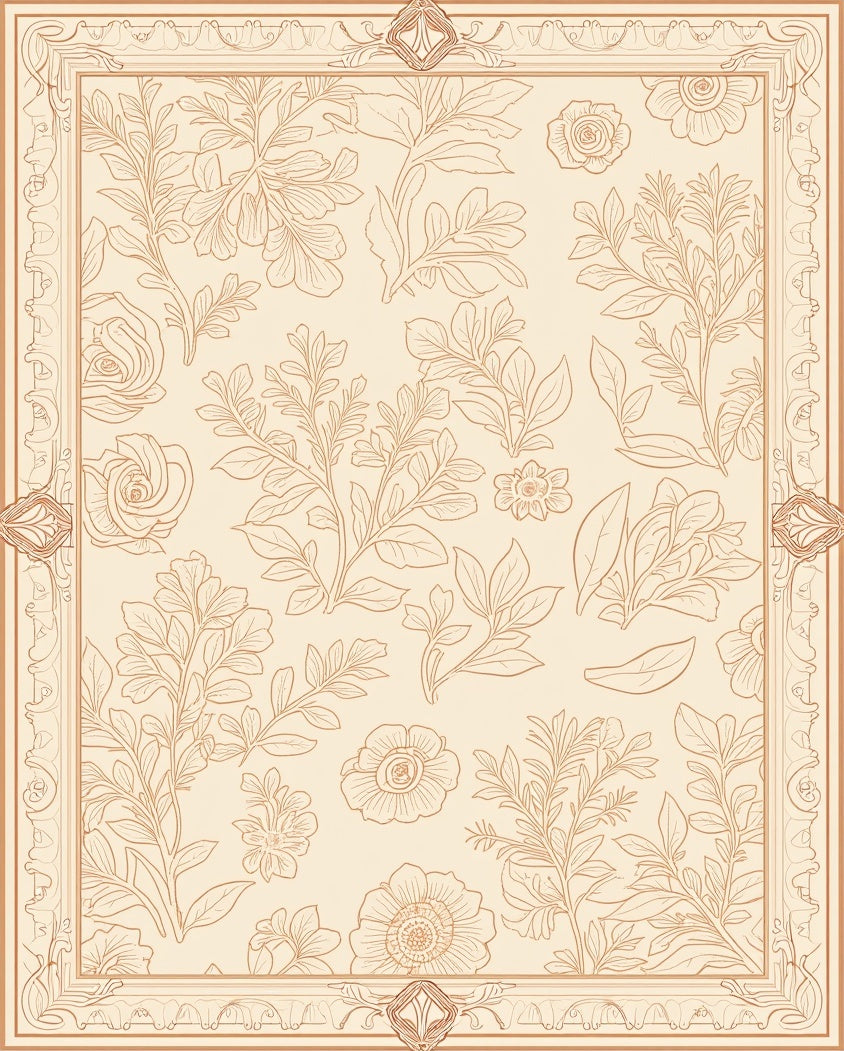 Elegant Floral Outline Vintage Design Rug