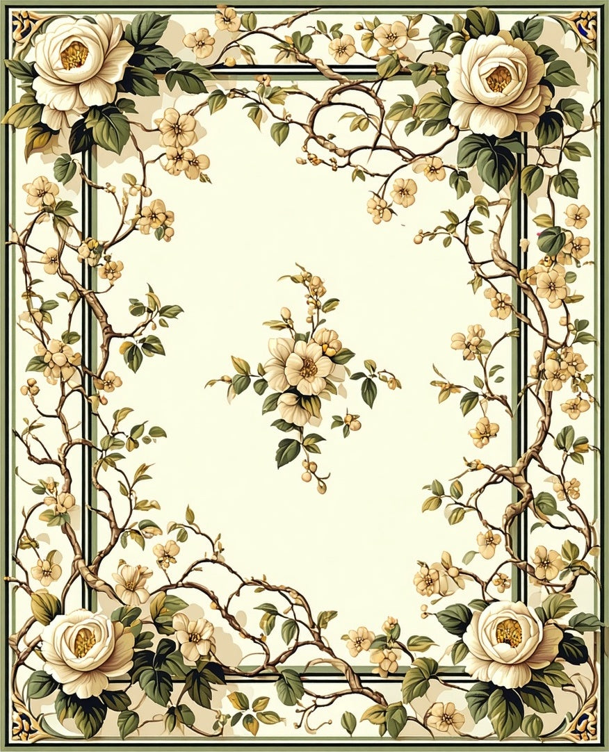 Cream Floral Vine Traditional Design Rug