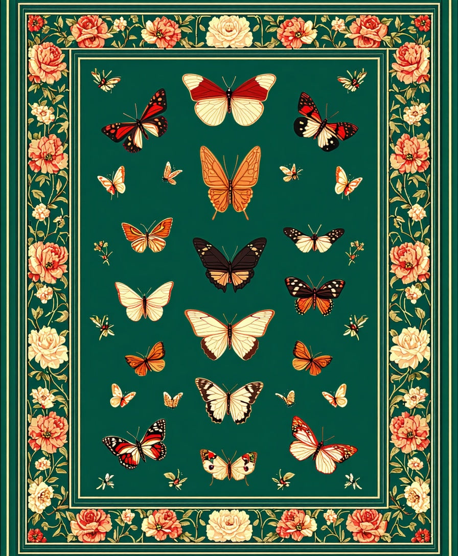 Elegant Butterfly Floral Pattern Rug