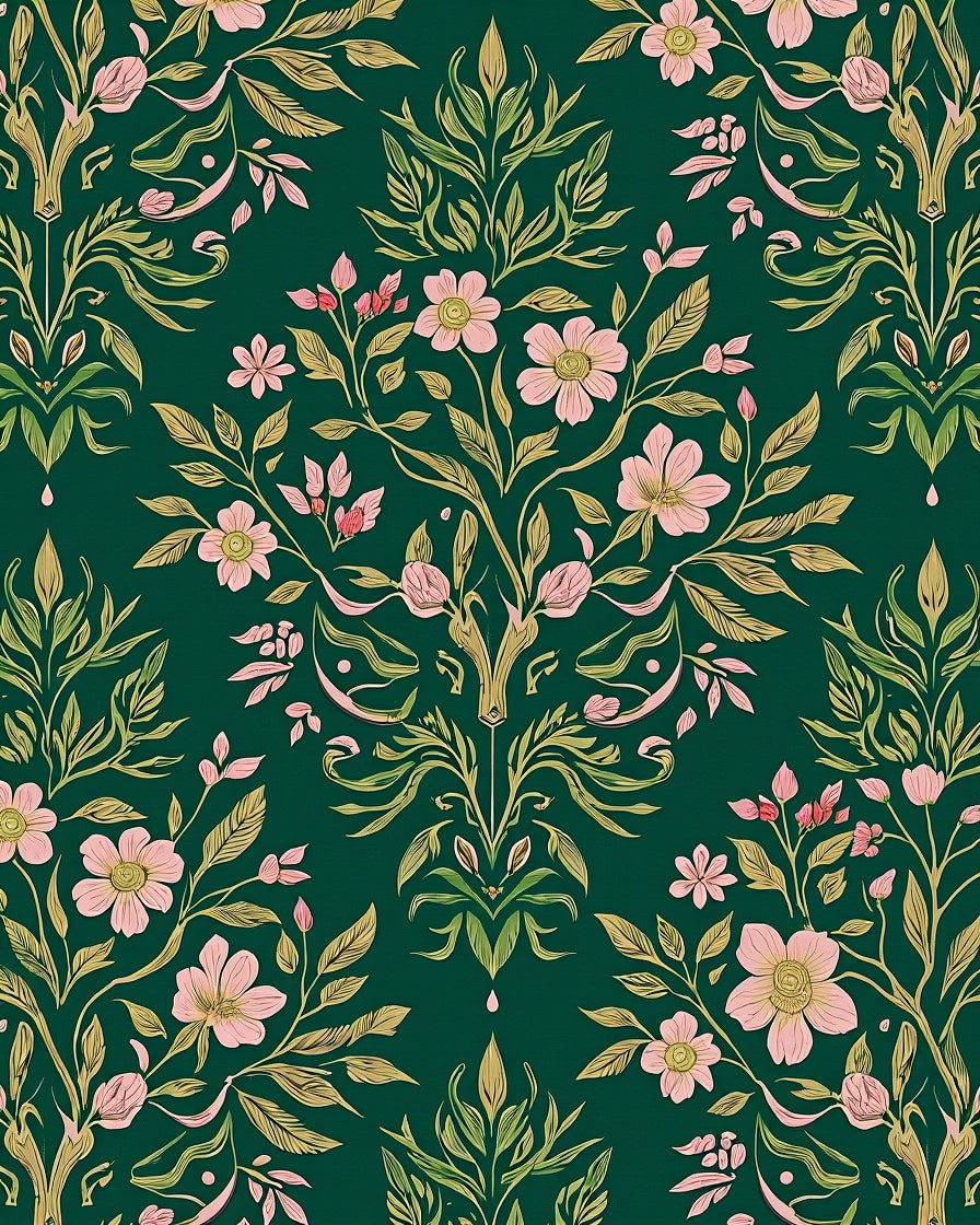 Green Floral Vines Design Rug