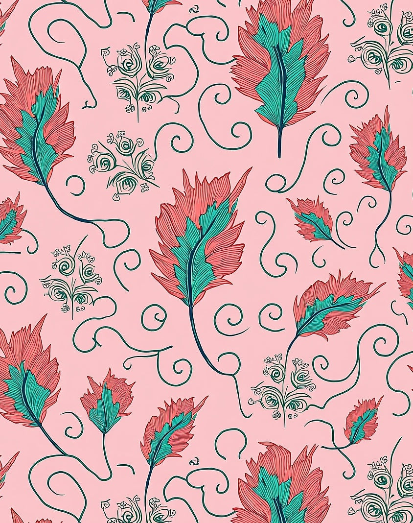 Feather Floral Swirl Pattern Design Rug