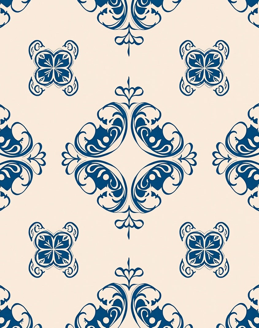 Classic Blue Damask Floral Pattern Rug