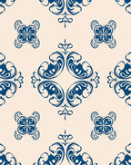 Classic Blue Damask Floral Pattern Rug