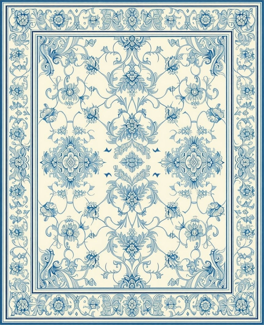 Classic Blue Floral Ornamental Rug