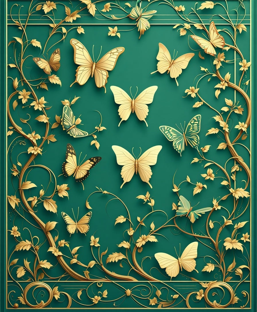 Elegant Gold Butterfly Floral Vines Rug