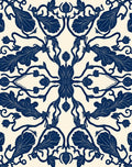 Symmetrical Navy Leaf Vine Pattern Rug