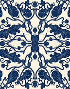Symmetrical Navy Leaf Vine Pattern Rug
