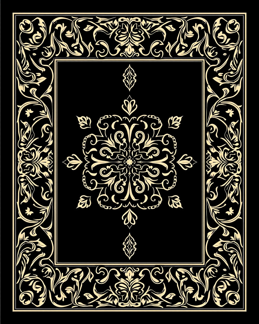 Elegant Black Gold Floral Medallion Rug