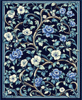 Midnight Blue Floral Scroll Design Rug