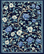 Midnight Blue Floral Scroll Design Rug