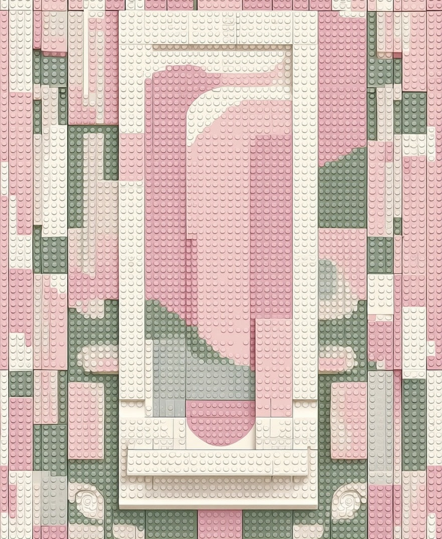 Soft Pink Sage Geometric Blocks Rug