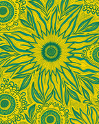 Bold Teal Yellow Floral Pattern Rug
