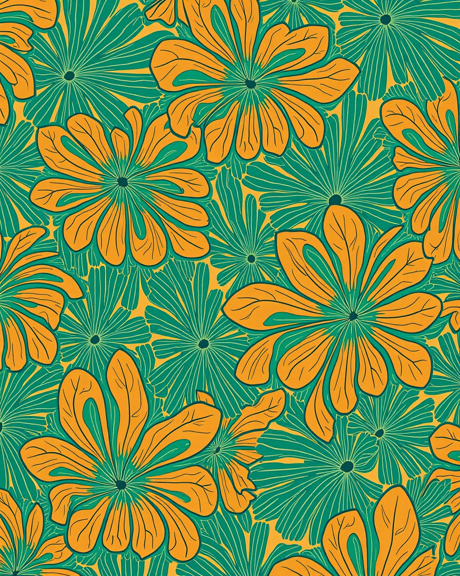 Vibrant Teal Orange Floral Pattern Rug