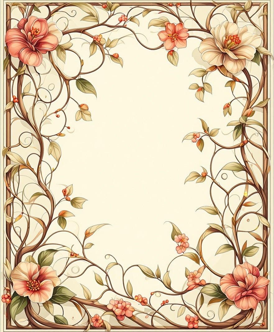Elegant Floral Vine Border Design Rug