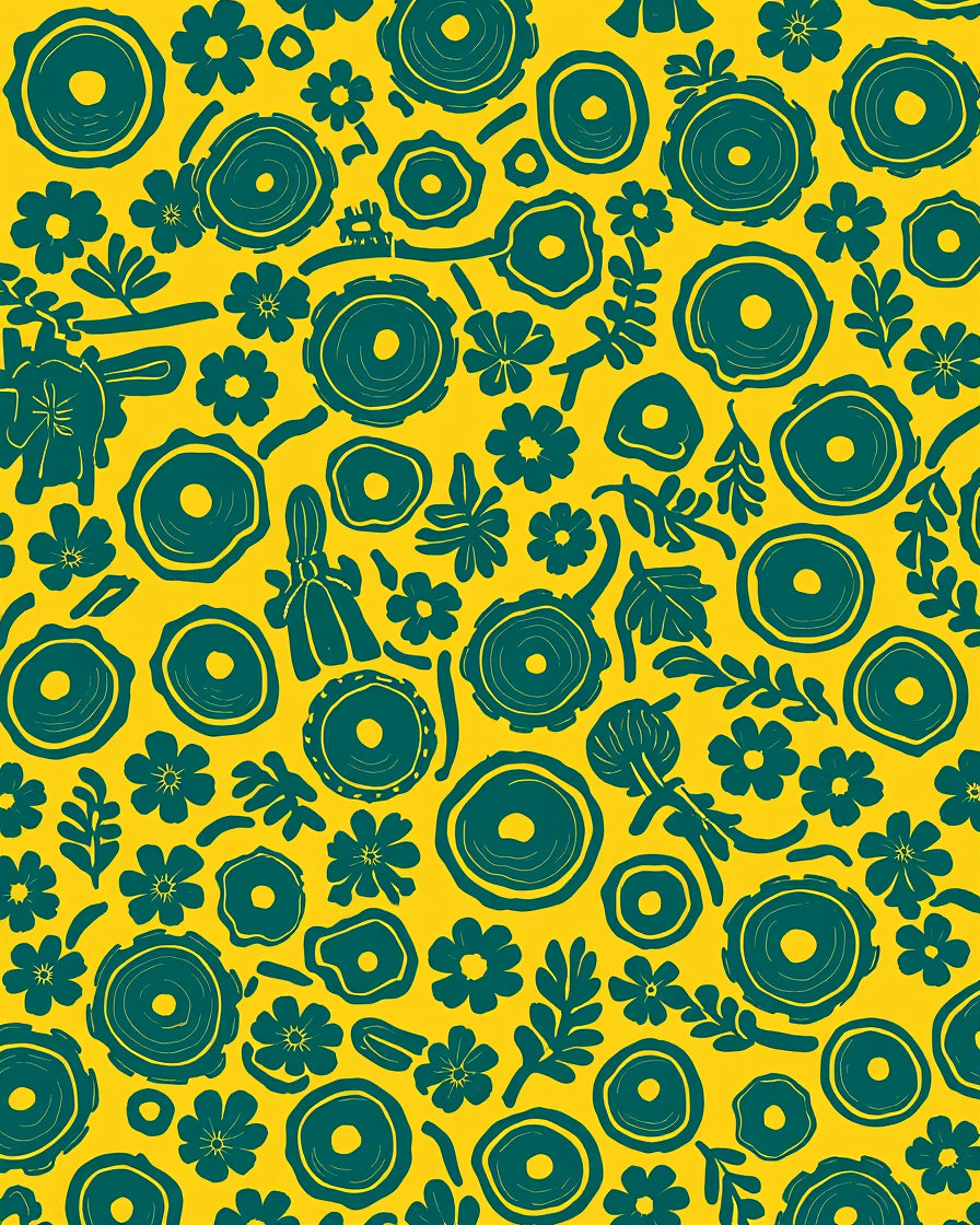 Abstract Teal Floral Round Pattern Rug