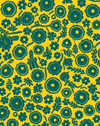 Abstract Teal Floral Round Pattern Rug
