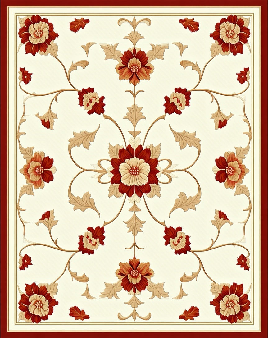 Classic Floral Vine Detailed Pattern Rug